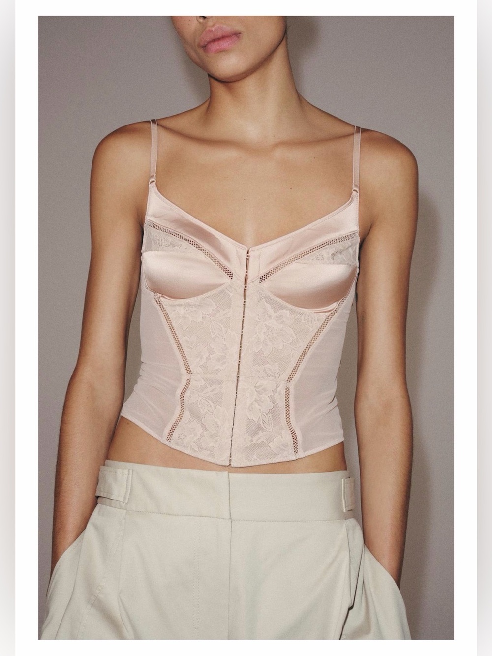Zara Corset Top Satin Lace Beige Pink Medium